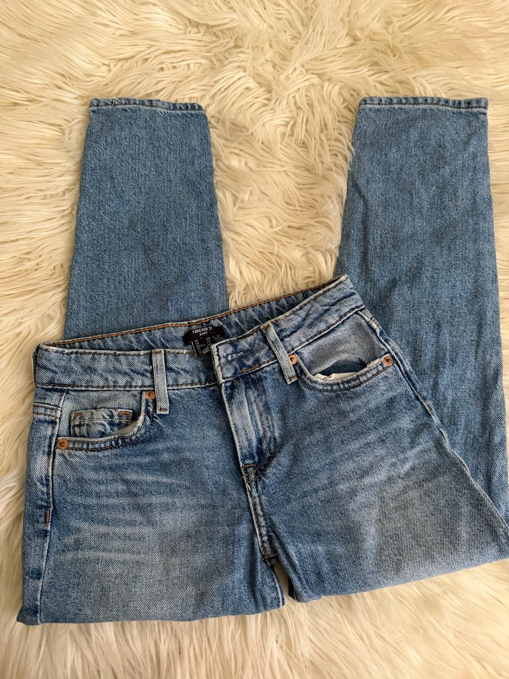 Forever 21 Light Blue Slim Straight Distressed Jeans